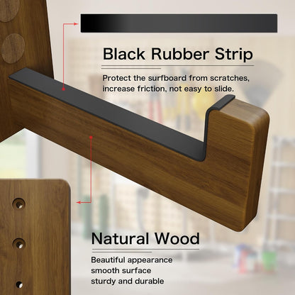 Surfboard Racks for Wall Mount, Wooden Surfboard Hanger, Wood Surf Board Stand Indoor or Outdoor, Surfboard Holder for Surf Racks, Paddleboard, Skimboard, Longboard (Dark)