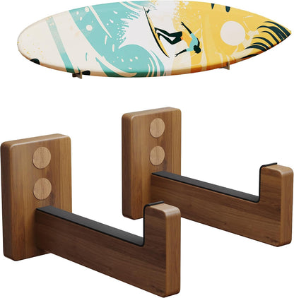 Surfboard Racks for Wall Mount, Wooden Surfboard Hanger, Wood Surf Board Stand Indoor or Outdoor, Surfboard Holder for Surf Racks, Paddleboard, Skimboard, Longboard (Dark)