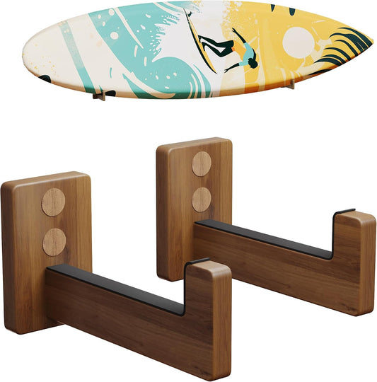 Surfboard Racks for Wall Mount, Wooden Surfboard Hanger, Wood Surf Board Stand Indoor or Outdoor, Surfboard Holder for Surf Racks, Paddleboard, Skimboard, Longboard (Dark)