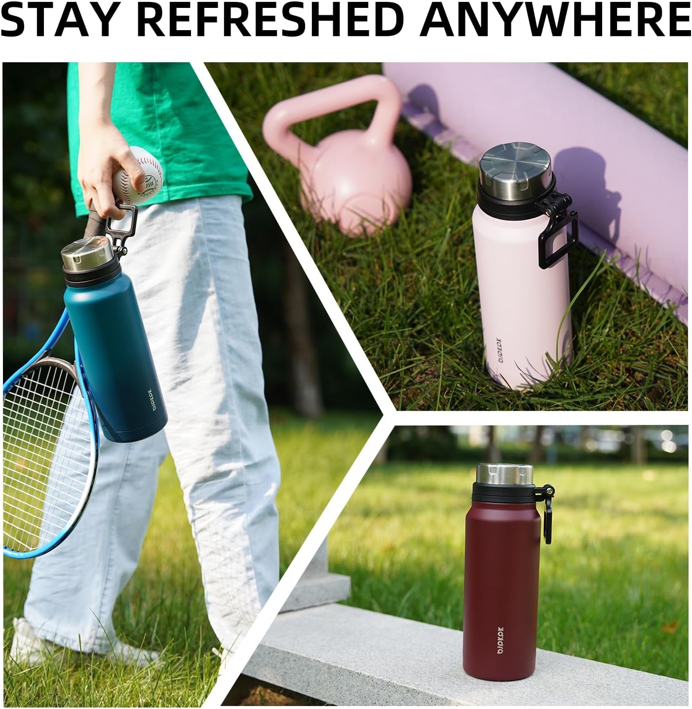 32Oz Large Insulated Water Bottle with Handle, Stainless Steel | Leak-Proof Bpa-Free Large Water Bottle, Stainless Steel Vacuum Insulated Bottle for Gym, Work, Outdoor & Everyday Use