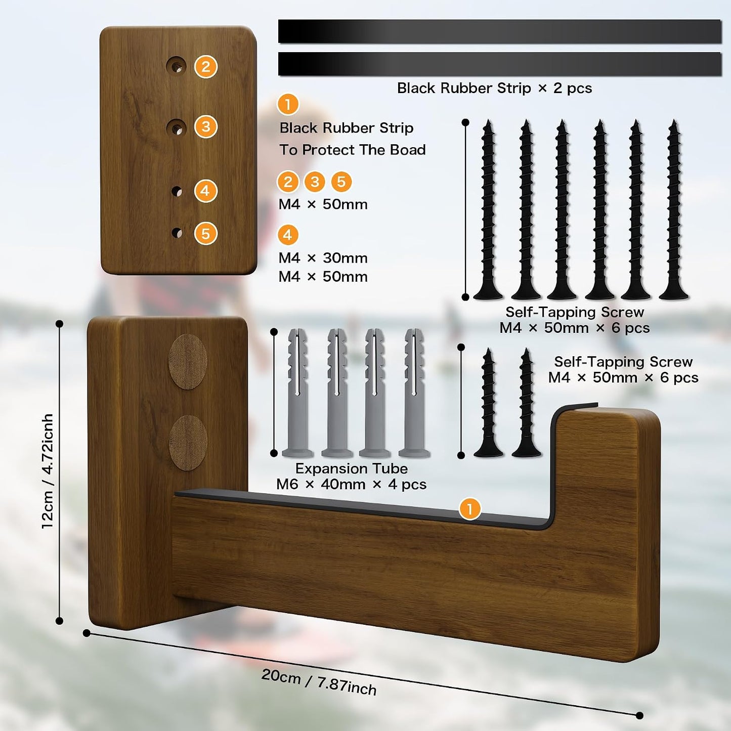 Surfboard Racks for Wall Mount, Wooden Surfboard Hanger, Wood Surf Board Stand Indoor or Outdoor, Surfboard Holder for Surf Racks, Paddleboard, Skimboard, Longboard (Dark)
