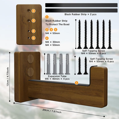 Surfboard Racks for Wall Mount, Wooden Surfboard Hanger, Wood Surf Board Stand Indoor or Outdoor, Surfboard Holder for Surf Racks, Paddleboard, Skimboard, Longboard (Dark)