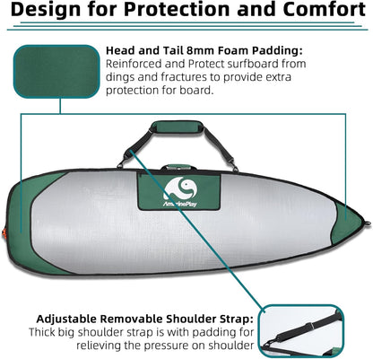 Surfboard Bags Longboard Bag Day Bag 6'0,6'6,7'0,7'6,8'0,9'6,10'0 | Surf Bag Fit Surf Hybrid Fish Shortboard W/Fin Slot for Easy Access,Padded Shoulder Strap,Protect for Daily Local Short Trip