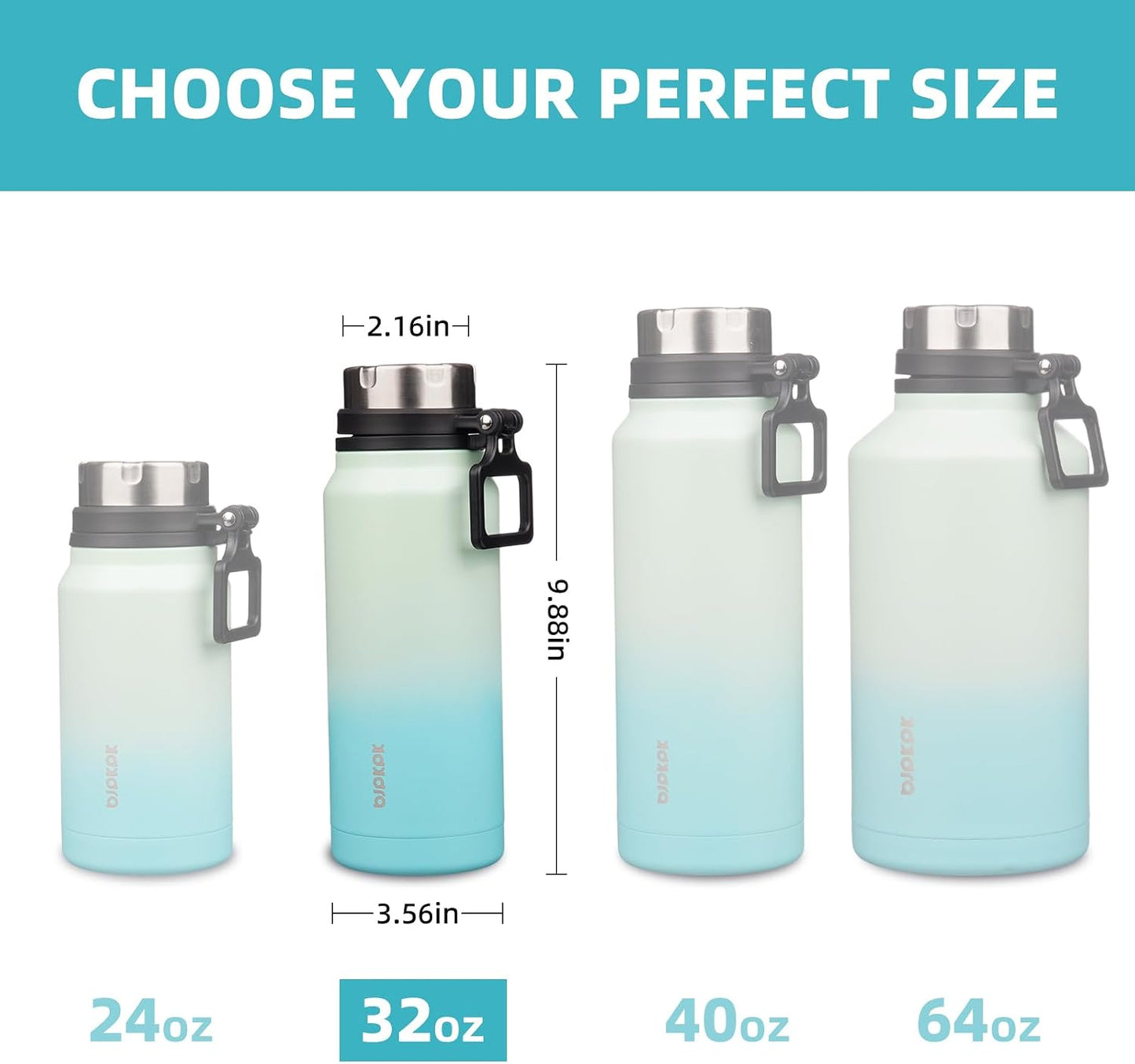 32Oz Large Insulated Water Bottle with Handle, Stainless Steel | Leak-Proof Bpa-Free Large Water Bottle, Stainless Steel Vacuum Insulated Bottle for Gym, Work, Outdoor & Everyday Use