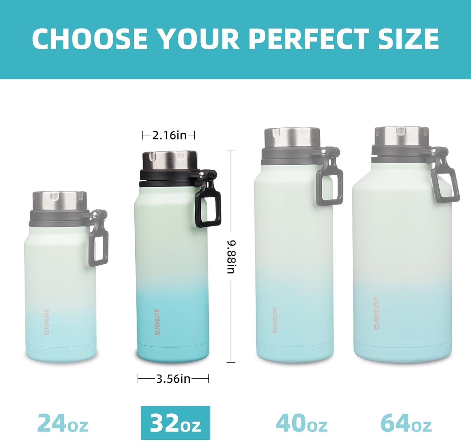 32Oz Large Insulated Water Bottle with Handle, Stainless Steel | Leak-Proof Bpa-Free Large Water Bottle, Stainless Steel Vacuum Insulated Bottle for Gym, Work, Outdoor & Everyday Use