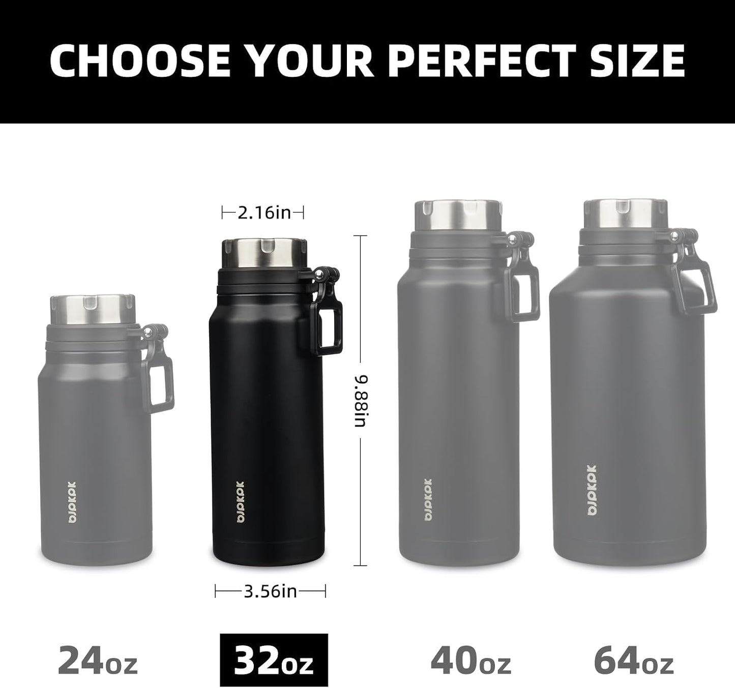 32Oz Large Insulated Water Bottle with Handle, Stainless Steel | Leak-Proof Bpa-Free Large Water Bottle, Stainless Steel Vacuum Insulated Bottle for Gym, Work, Outdoor & Everyday Use