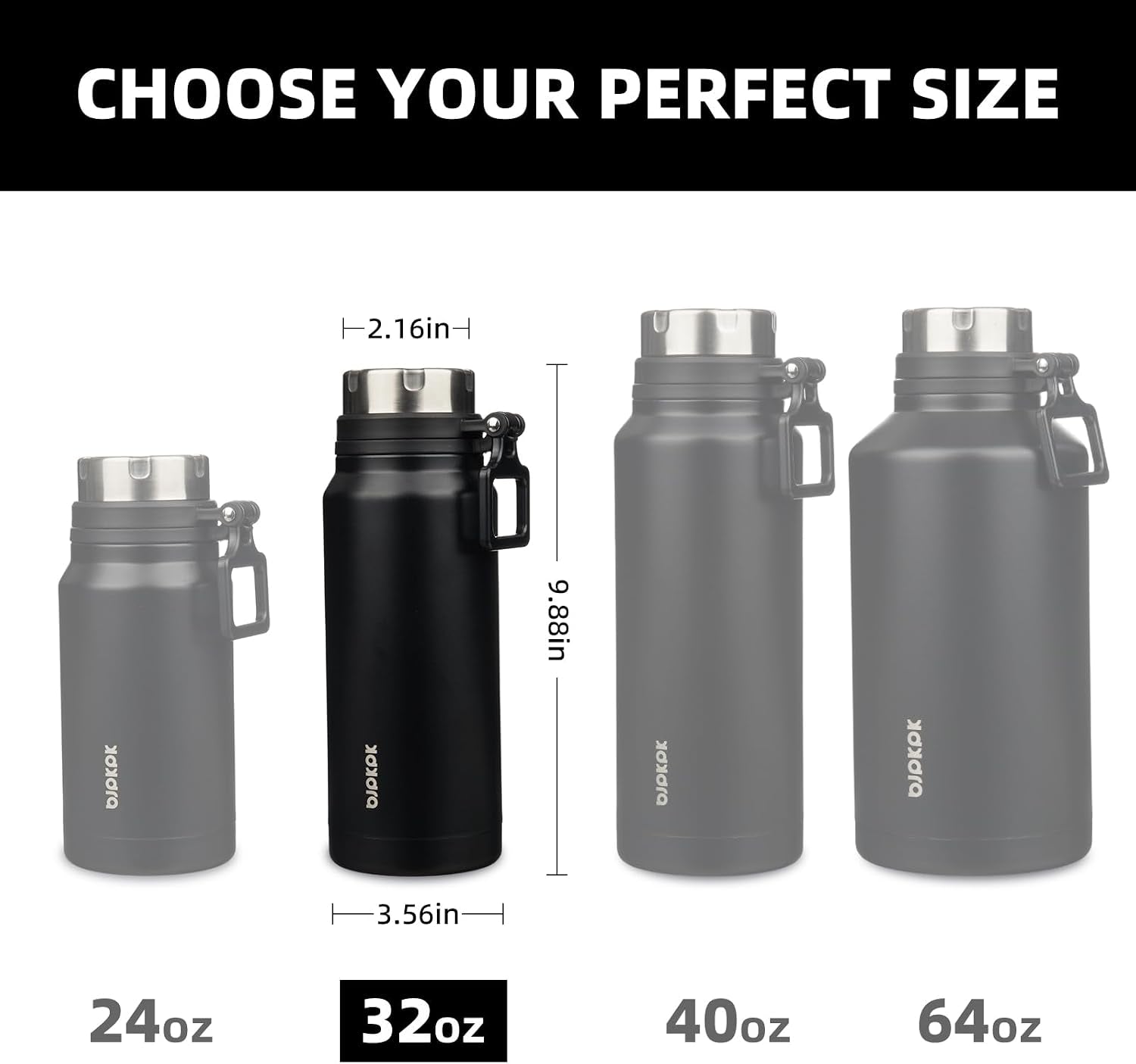 32Oz Large Insulated Water Bottle with Handle, Stainless Steel | Leak-Proof Bpa-Free Large Water Bottle, Stainless Steel Vacuum Insulated Bottle for Gym, Work, Outdoor & Everyday Use