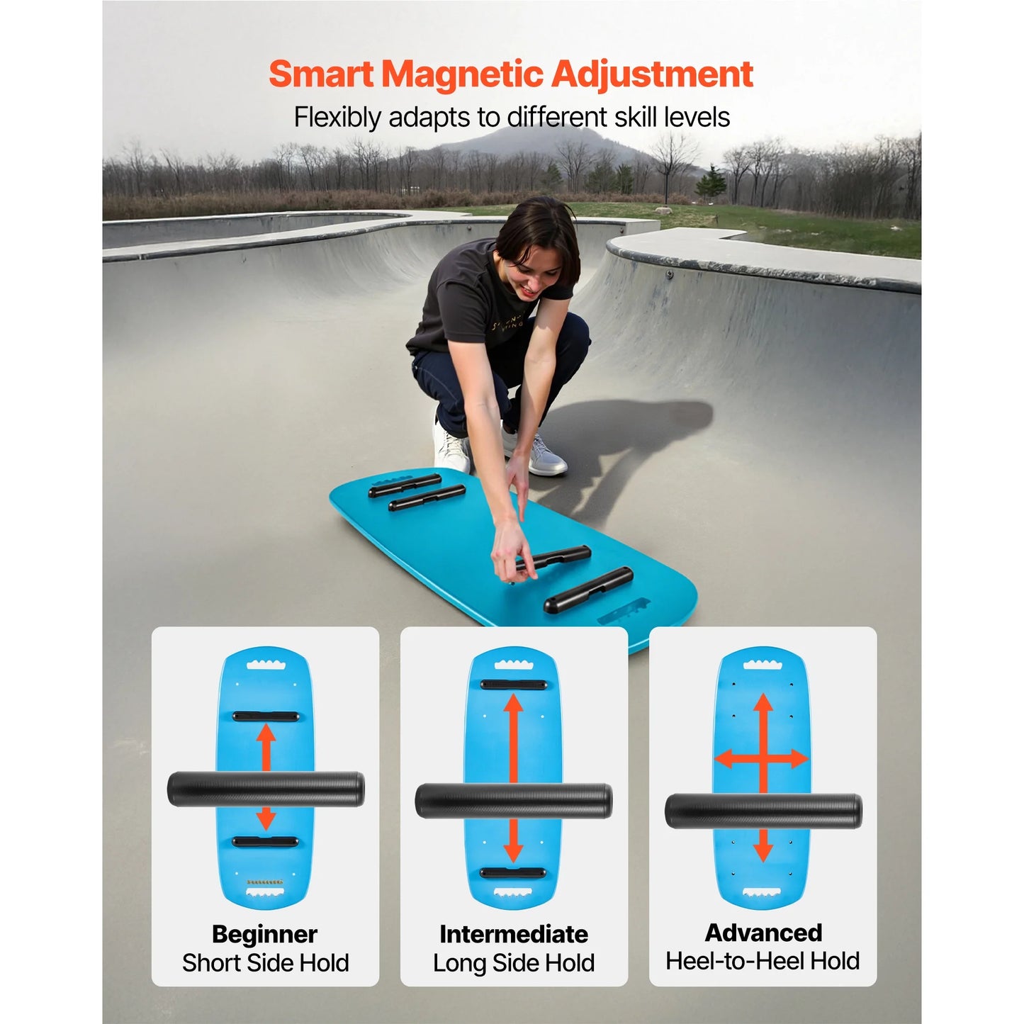 Wooden Balance Board Trainer with Roller, Adjustable Stoppers, and Storage Rack, Ideal for Core Exercises, Surf Training, and Physical Therapy, Blue