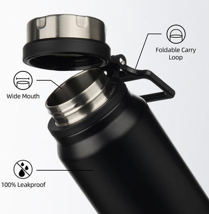 32Oz Large Insulated Water Bottle with Handle, Stainless Steel | Leak-Proof Bpa-Free Large Water Bottle, Stainless Steel Vacuum Insulated Bottle for Gym, Work, Outdoor & Everyday Use